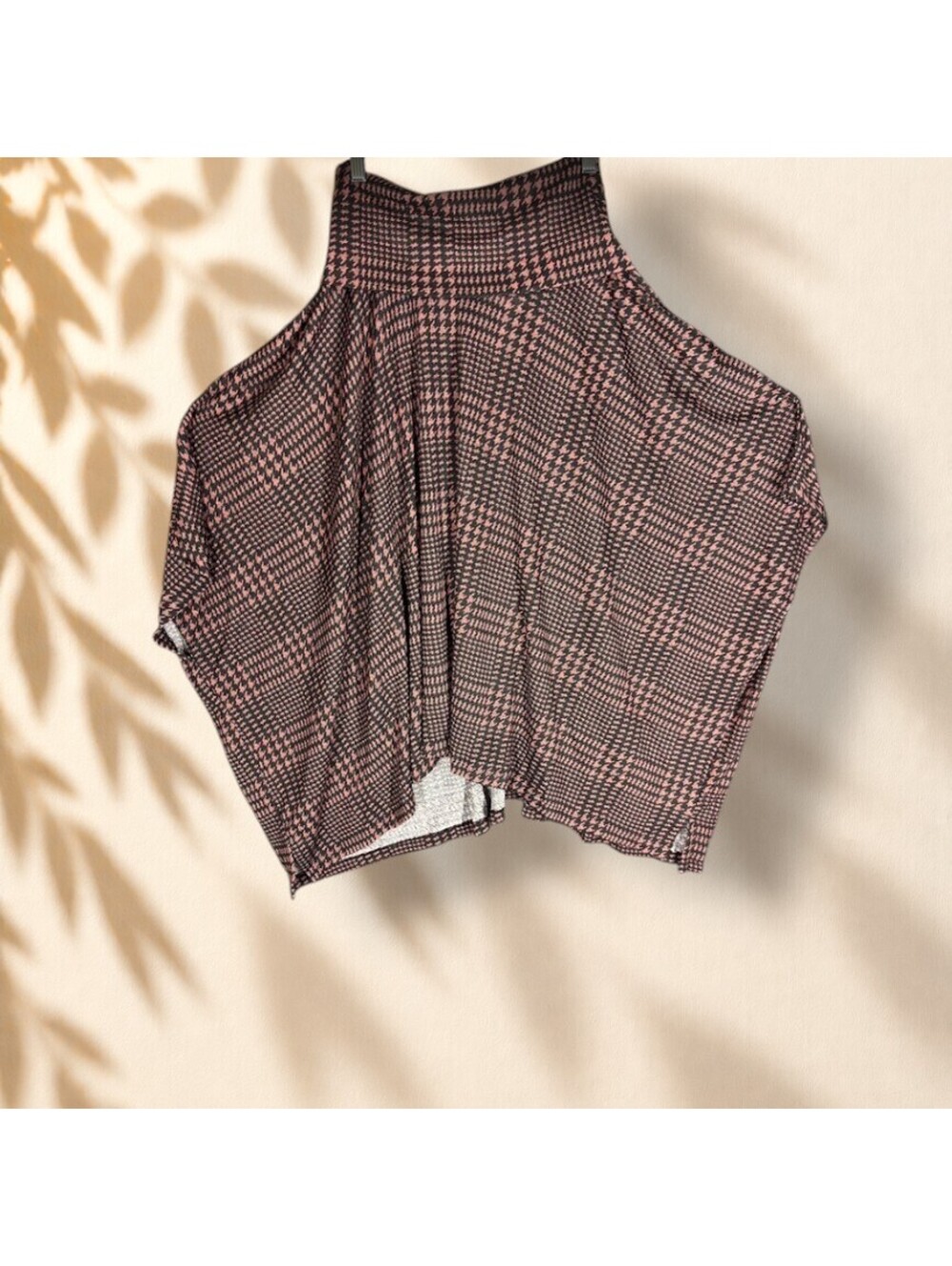 New Lane Bryant Cropped Top Women 22/24 Plus Brown Plaid High Neck Short Sleeve